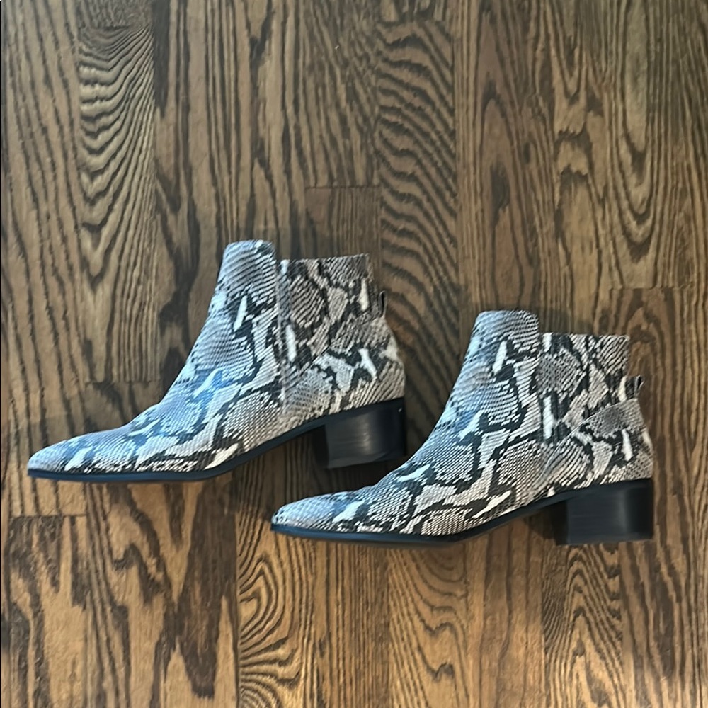 Halogen Black and White Snakeskin Ankle Boots